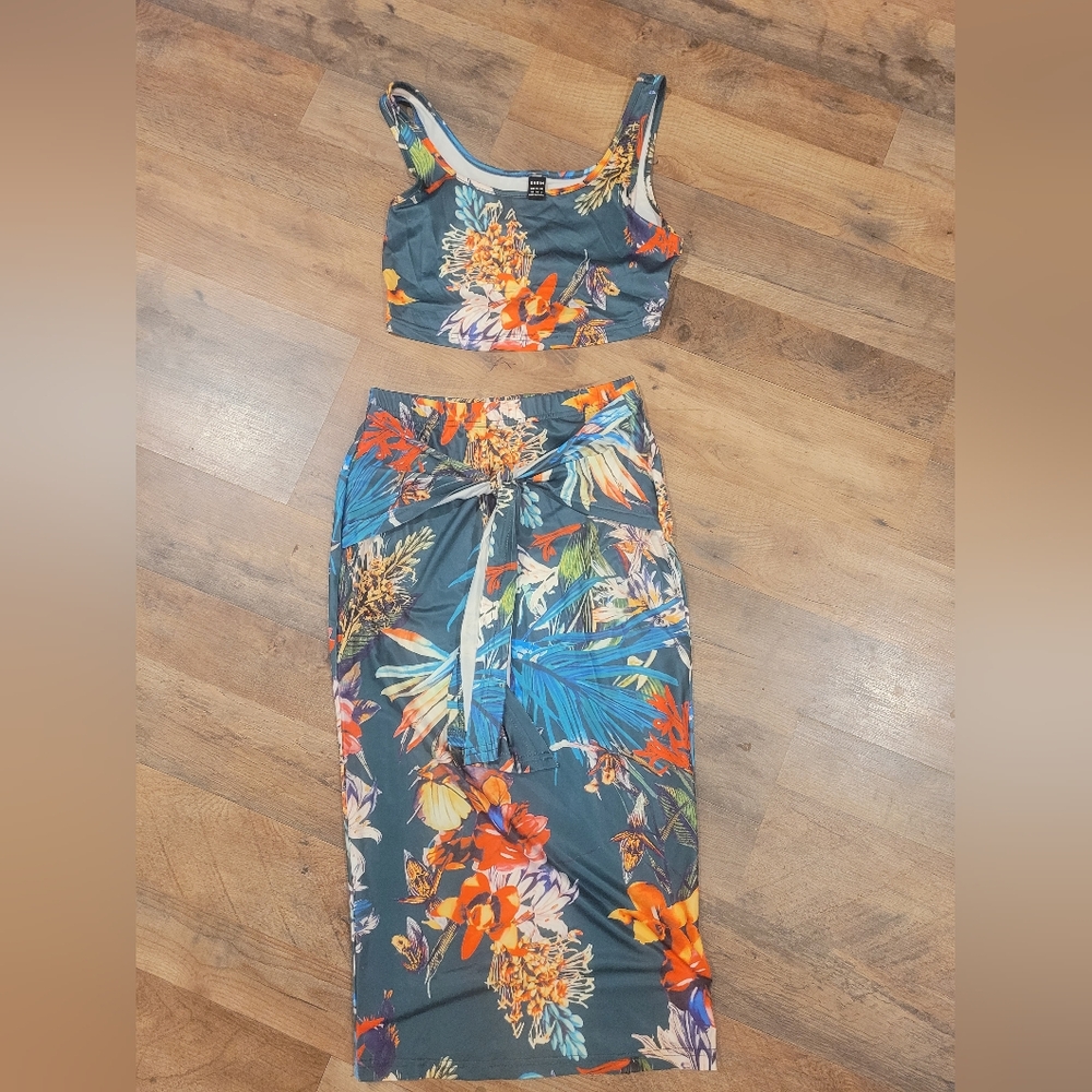 SHEIN Floral Maxi Dress Set - Blue and Orange